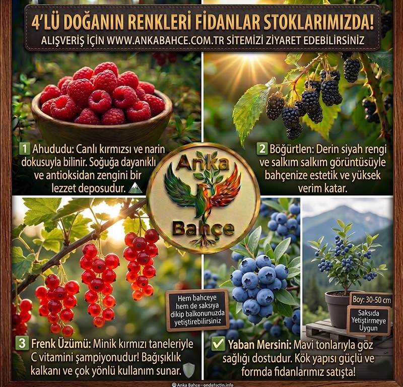 Anka Bahçe 4'lü Doğanın Renkleri Orman Meyveleri Fidan Seti (Ahududu, Böğürtlen, Frenk Üzümü, Yaban Mersini)